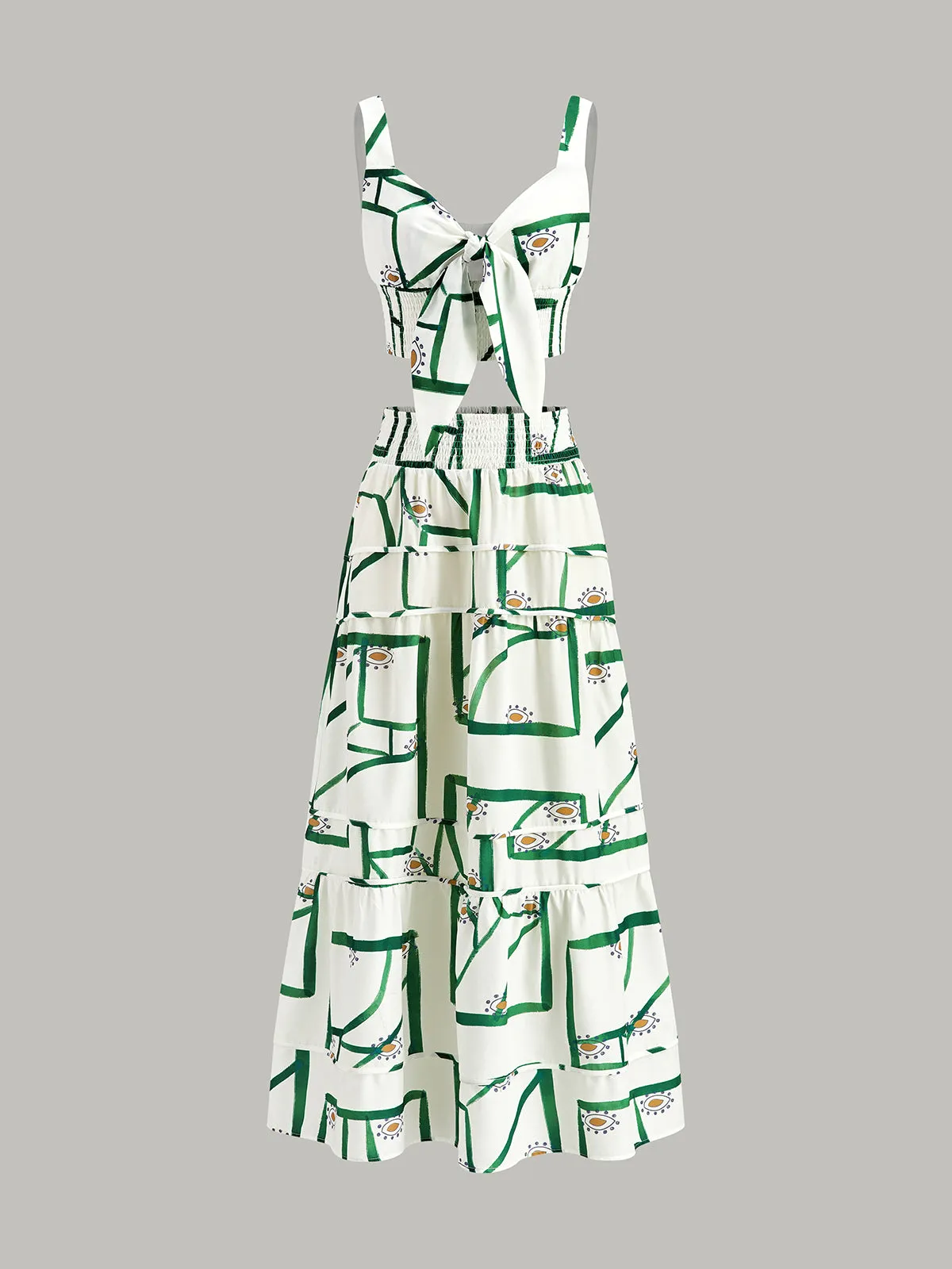 Front Tie Cami Top With Tiered Skirt Set sold by COMMENSE