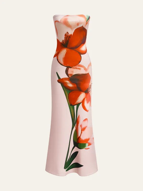Strapless Floral Print Dress sold by COMMENSE