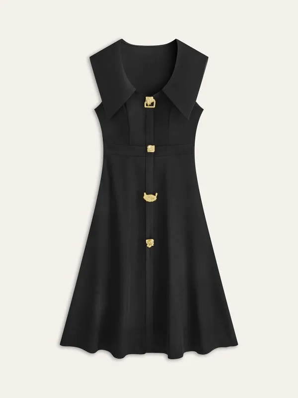 Wide Collar Button-Down Pleated Dress sold by COMMENSE