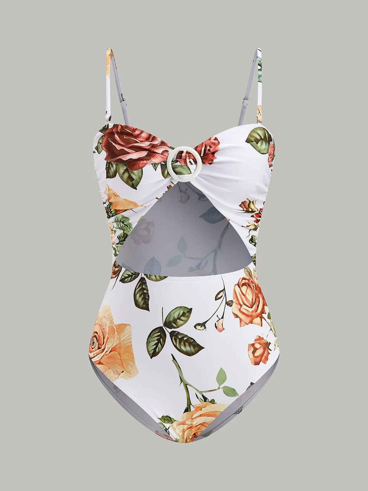 Floral Ring Cut-Out One-Piece Swimsuit sold by COMMENSE