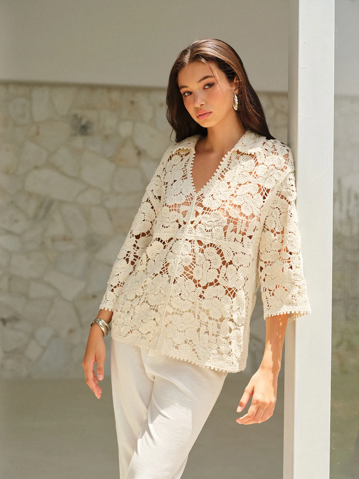 Semi-Sheer Floral Lace Top sold by COMMENSE product image thumbnail 5