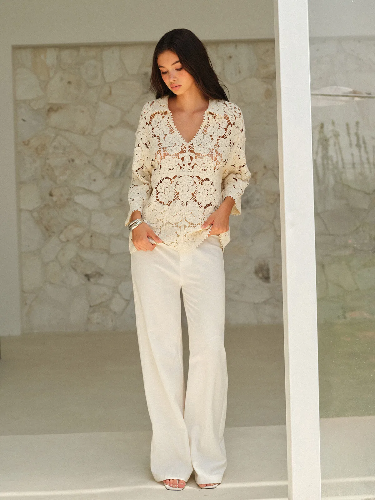 Semi-Sheer Floral Lace Top sold by COMMENSE product image thumbnail 3