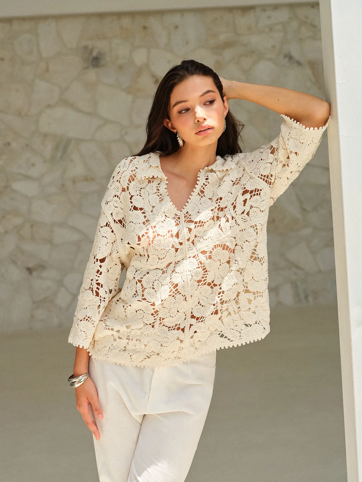 Semi-Sheer Floral Lace Top sold by COMMENSE product image thumbnail 4