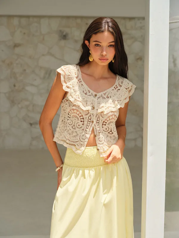Ruffled Crochet Lace Crop Top sold by COMMENSE