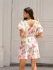 Floral Print Puff Sleeve Dress sold by COMMENSE