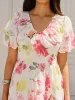 Floral Print Puff Sleeve Dress sold by COMMENSE