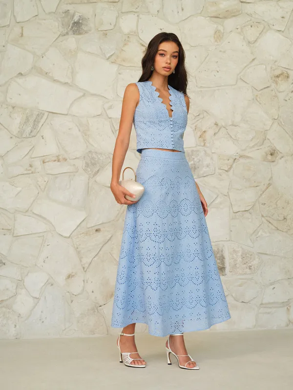 Eyelet Pattern Maxi Skirt sold by COMMENSE
