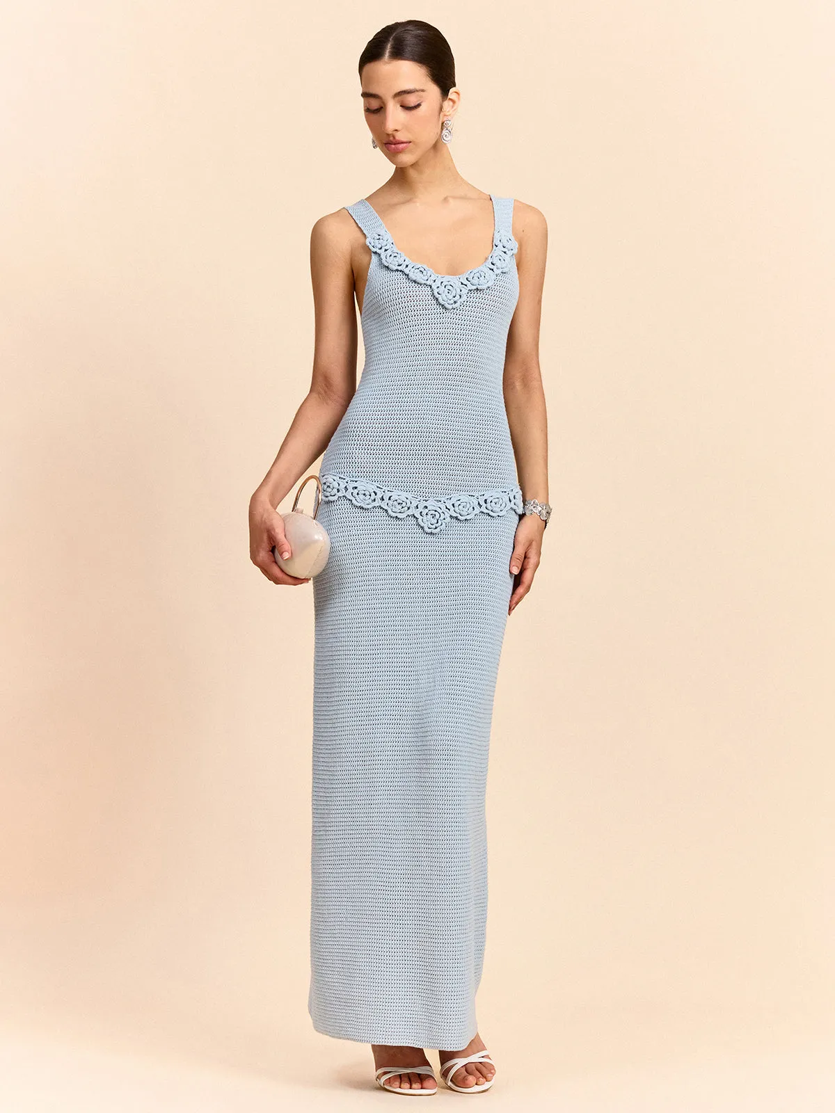 Crochet Embellished Sleeveless Maxi Dress sold by COMMENSE product image thumbnail 3