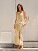 Floral Print High Slit Dress sold by COMMENSE