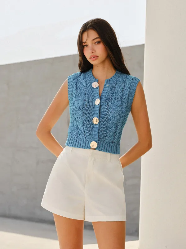 Cable-Knit Sleeveless Buttoned Vest sold by COMMENSE