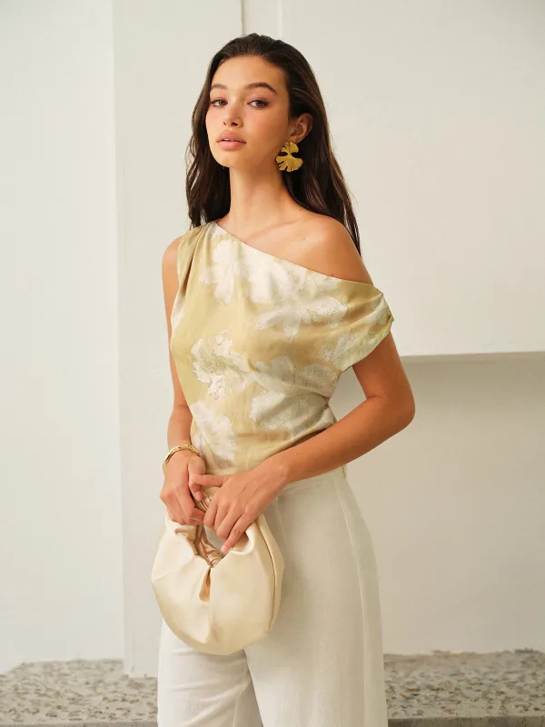 One-Shoulder Floral-Patterned Top sold by COMMENSE
