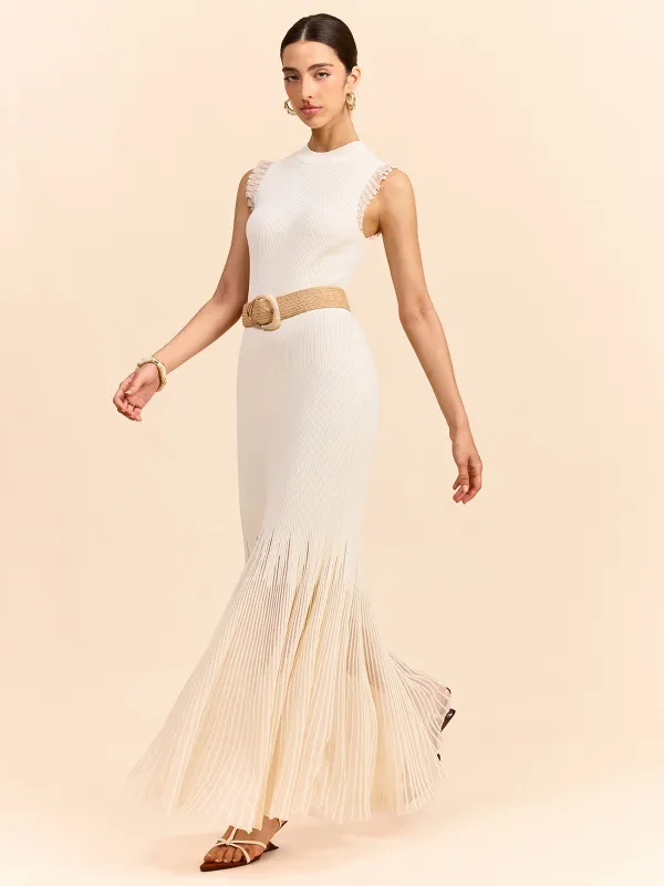 Tulle-Paneled Ruffled Knit Maxi Dress sold by COMMENSE