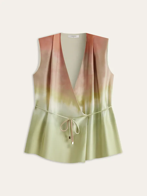 Sleeveless V-Neck Gradient Top With Tie-Waist Detail sold by COMMENSE