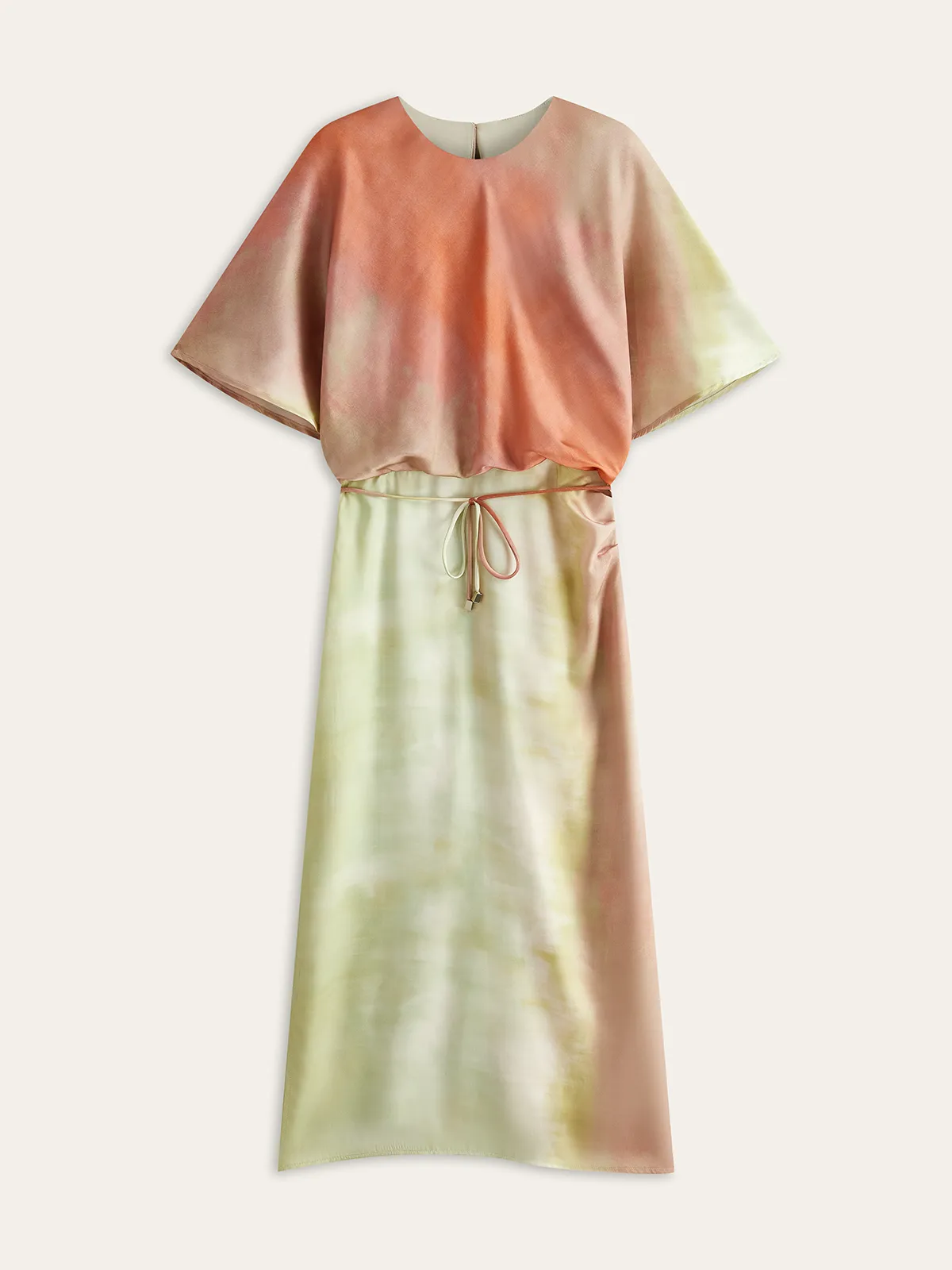 Short-Sleeve Color Gradient Maxi Dress With Cinched Waist sold by COMMENSE