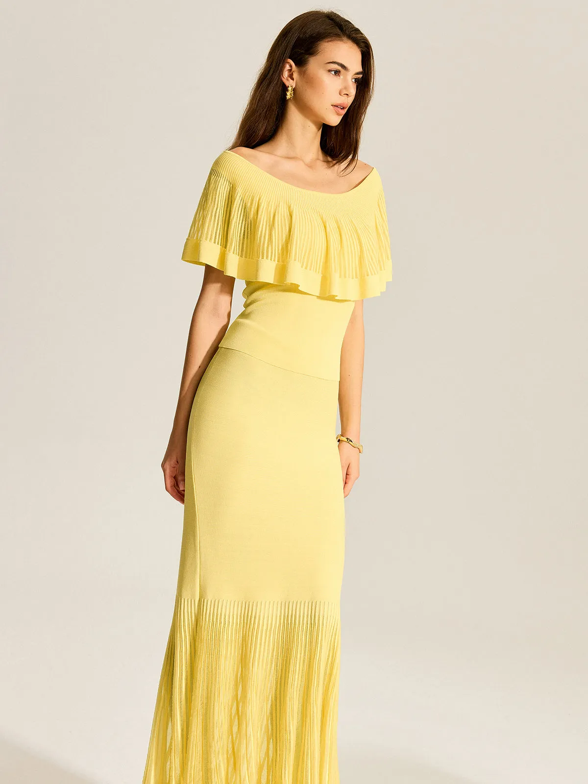 Off-Shoulder Knit Top With Trimmed Ruffles sold by COMMENSE product image thumbnail 5