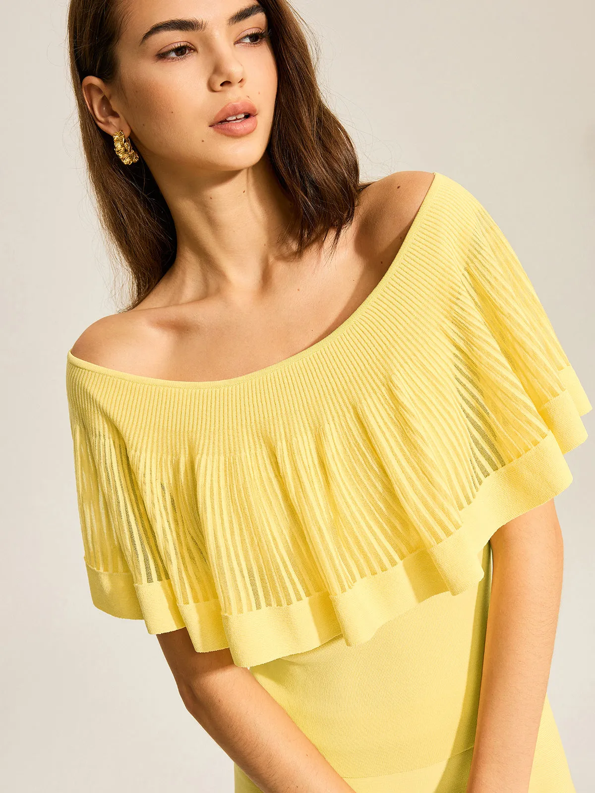 Off-Shoulder Knit Top With Trimmed Ruffles sold by COMMENSE product image thumbnail 3