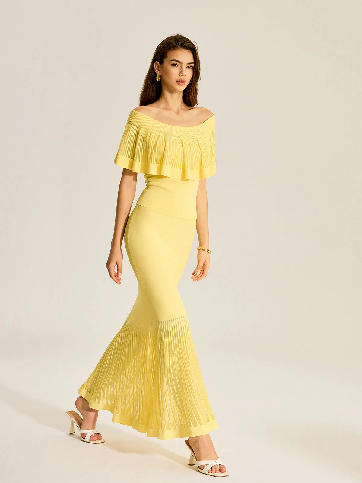 Off-Shoulder Knit Top With Trimmed Ruffles sold by COMMENSE product image thumbnail 2