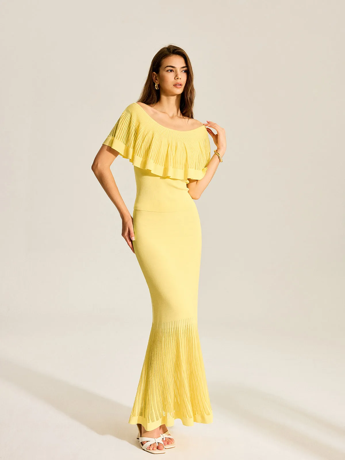 Off-Shoulder Knit Top With Trimmed Ruffles sold by COMMENSE product image thumbnail 4