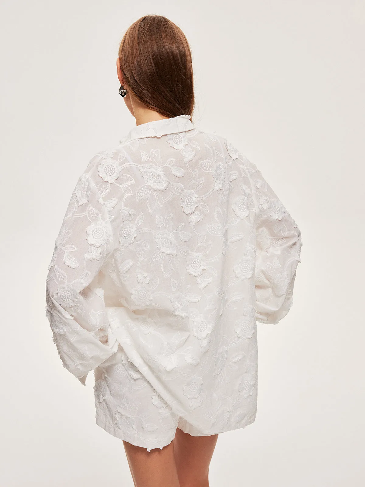 Semi-Sheer Cotton Embroidered Shirt With Shorts Set sold by COMMENSE product image thumbnail 3