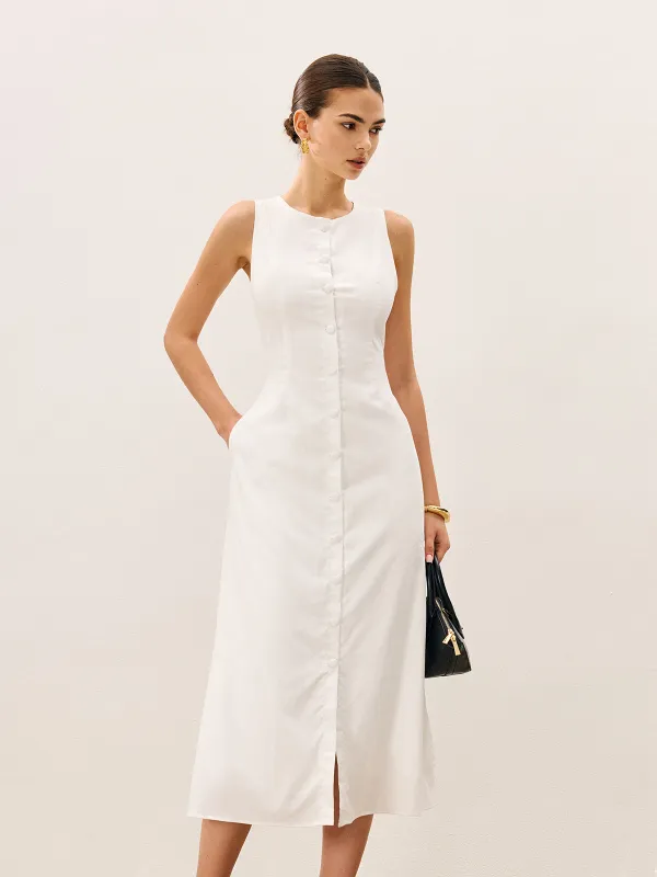 Cotton & Linen Button-Front Sleeveless Dress Without Belt sold by COMMENSE