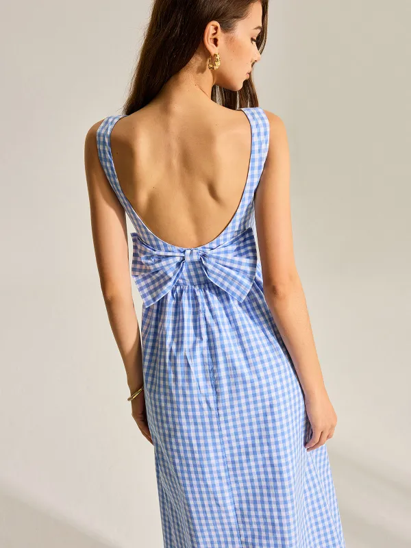 Back Bow Gingham Sleeveless Dress sold by COMMENSE