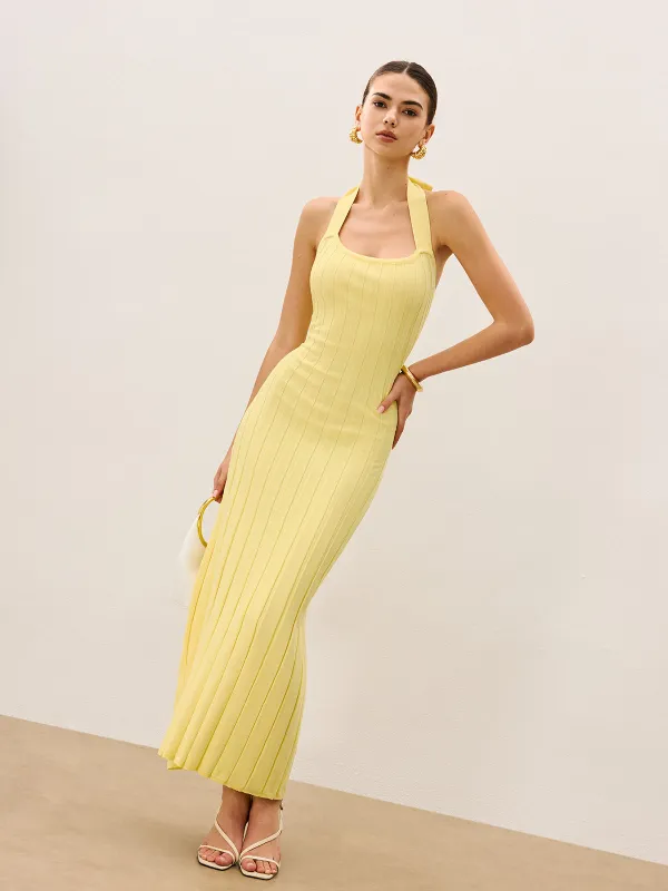 Halter Neck Ribbed Knit Dress sold by COMMENSE