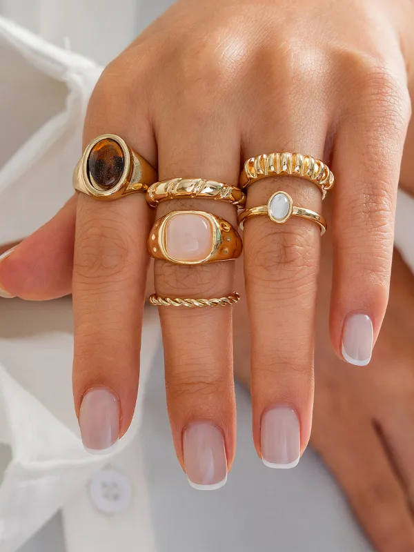 Six-Piece Mixed Stone & Texture Ring Set sold by COMMENSE