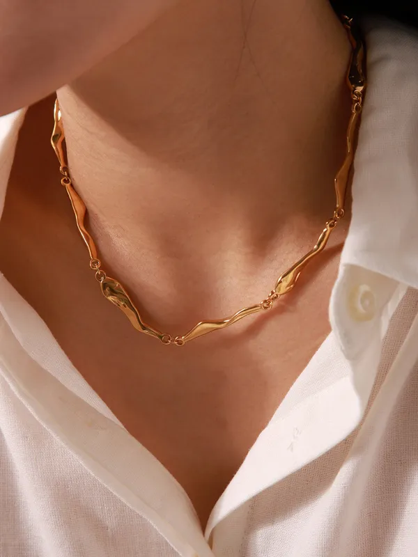 Golden Irregular Link Statement Necklace sold by COMMENSE