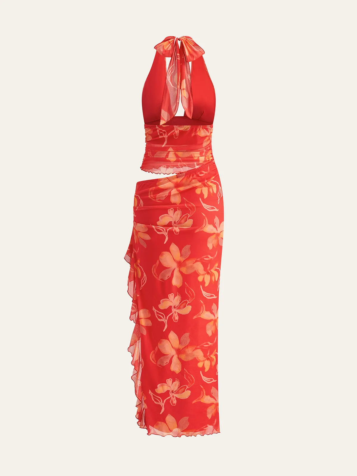 Semi-Sheer Ruffled Floral Halter Dress sold by COMMENSE product image thumbnail 2