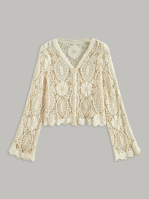 Crochet Lace Buttoned Cardigan sold by COMMENSE