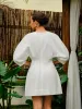 Cotton-Linen Blend V-Neck Puff Sleeve Dress sold by COMMENSE