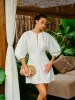Cotton-Linen Blend V-Neck Puff Sleeve Dress sold by COMMENSE