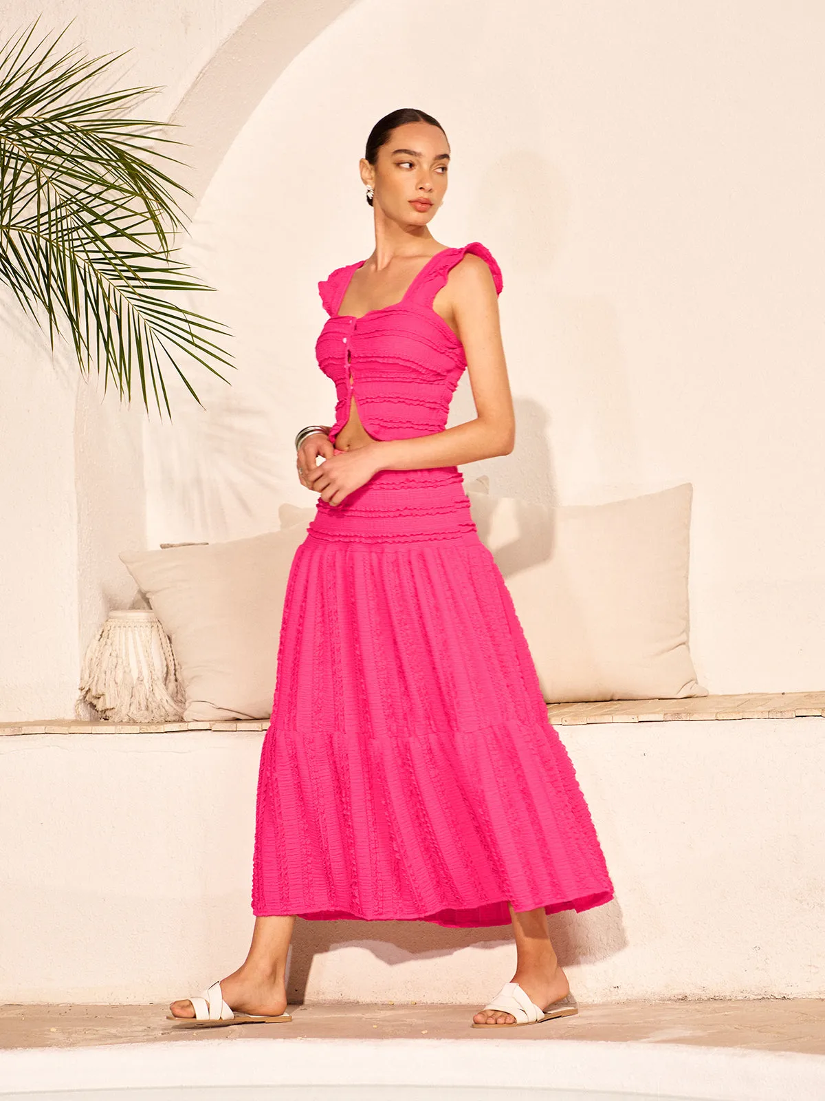 Ruched Crop Top And Maxi Skirt Set sold by COMMENSE product image thumbnail 2