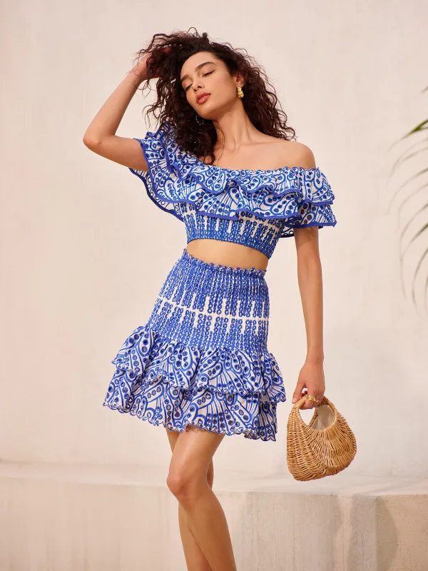 Off-Shoulder Ruffled Skirt Set sold by COMMENSE