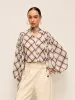 Long-Sleeve Plaid Chiffon Shirt With Neck-Tie Detail sold by COMMENSE