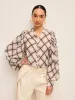 Long-Sleeve Plaid Chiffon Shirt With Neck-Tie Detail sold by COMMENSE