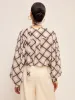 Long-Sleeve Plaid Chiffon Shirt With Neck-Tie Detail sold by COMMENSE