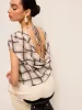 Sleeveless Plaid Backless Chiffon Shirt sold by COMMENSE
