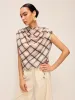 Sleeveless Plaid Backless Chiffon Shirt sold by COMMENSE