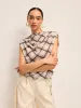 Sleeveless Plaid Backless Chiffon Shirt sold by COMMENSE