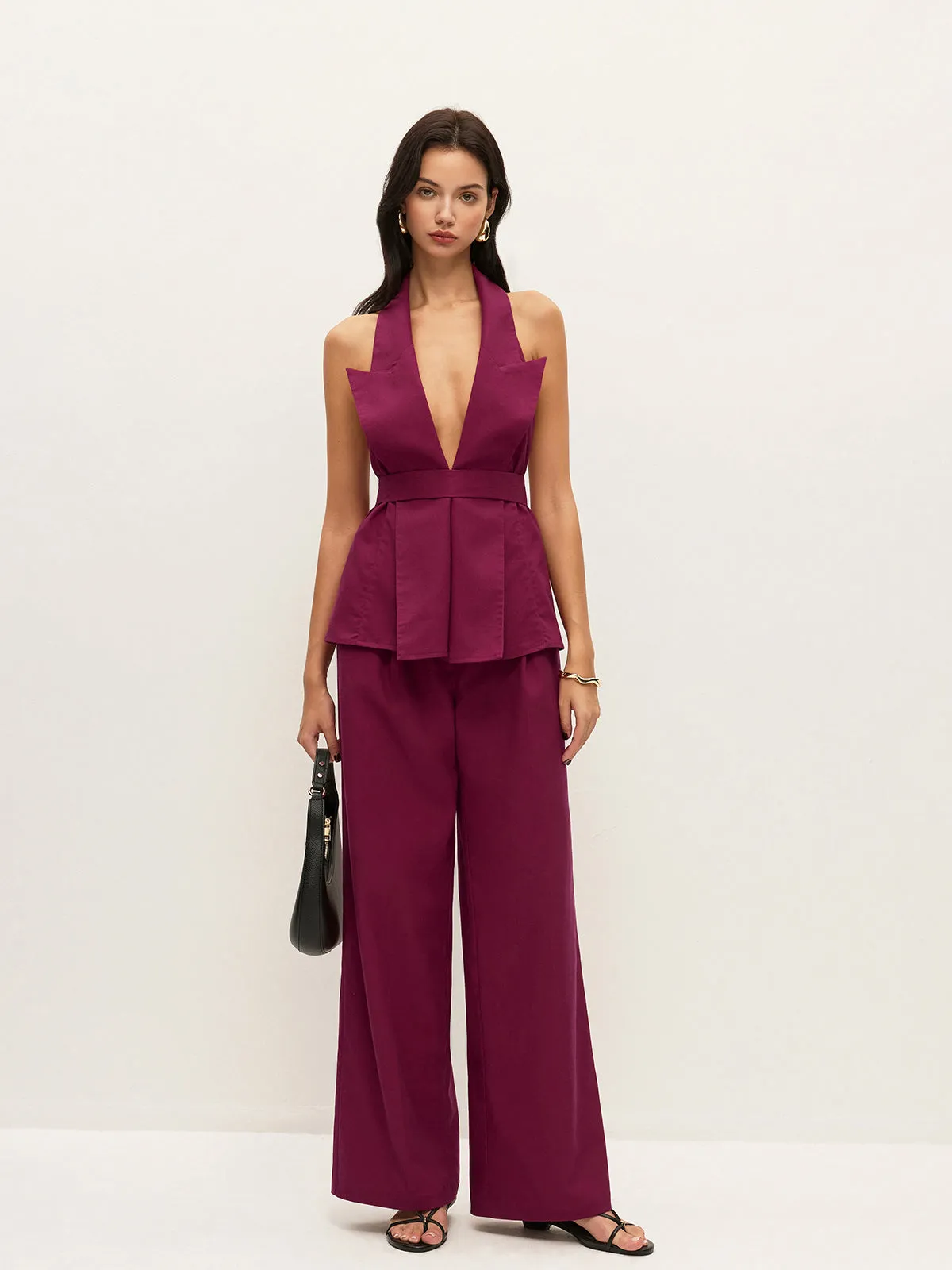 Halter Neck Belted Pocketed Pants Set sold by COMMENSE product image thumbnail 3