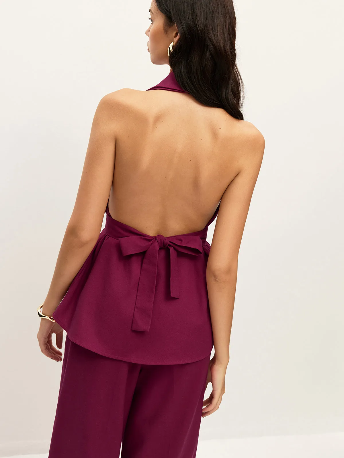 Halter Neck Belted Pocketed Pants Set sold by COMMENSE product image thumbnail 2