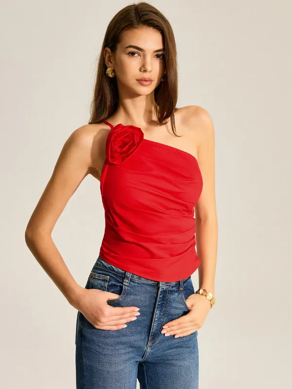 Floral One Shoulder Tank Top sold by COMMENSE