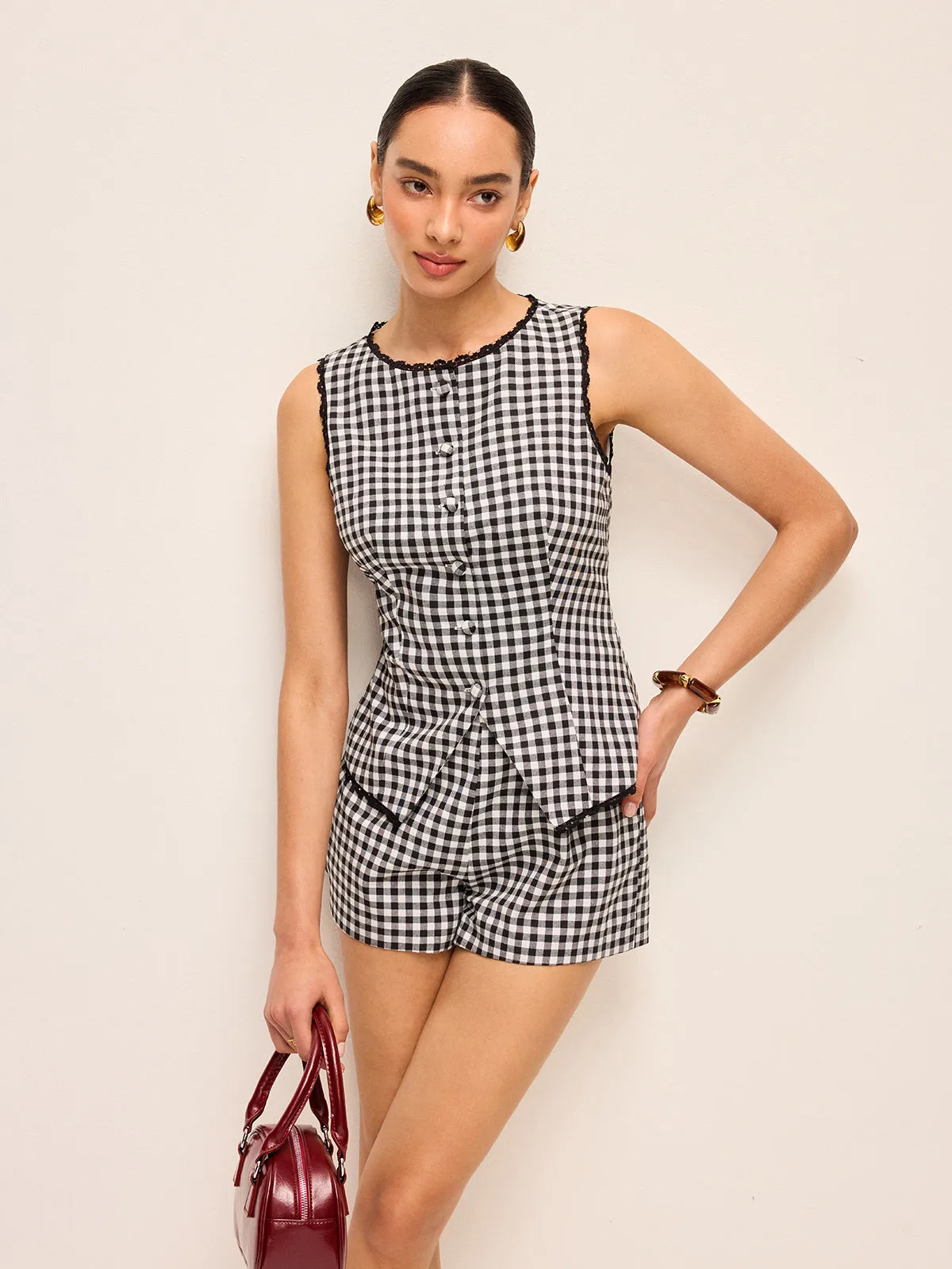 Gingham Button Top and Shorts Set sold by COMMENSE