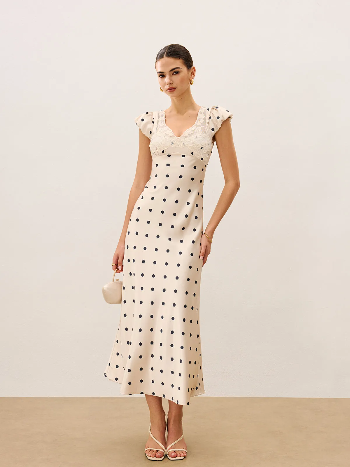 Lace Trim Polka Dot Dress sold by COMMENSE product image thumbnail 4