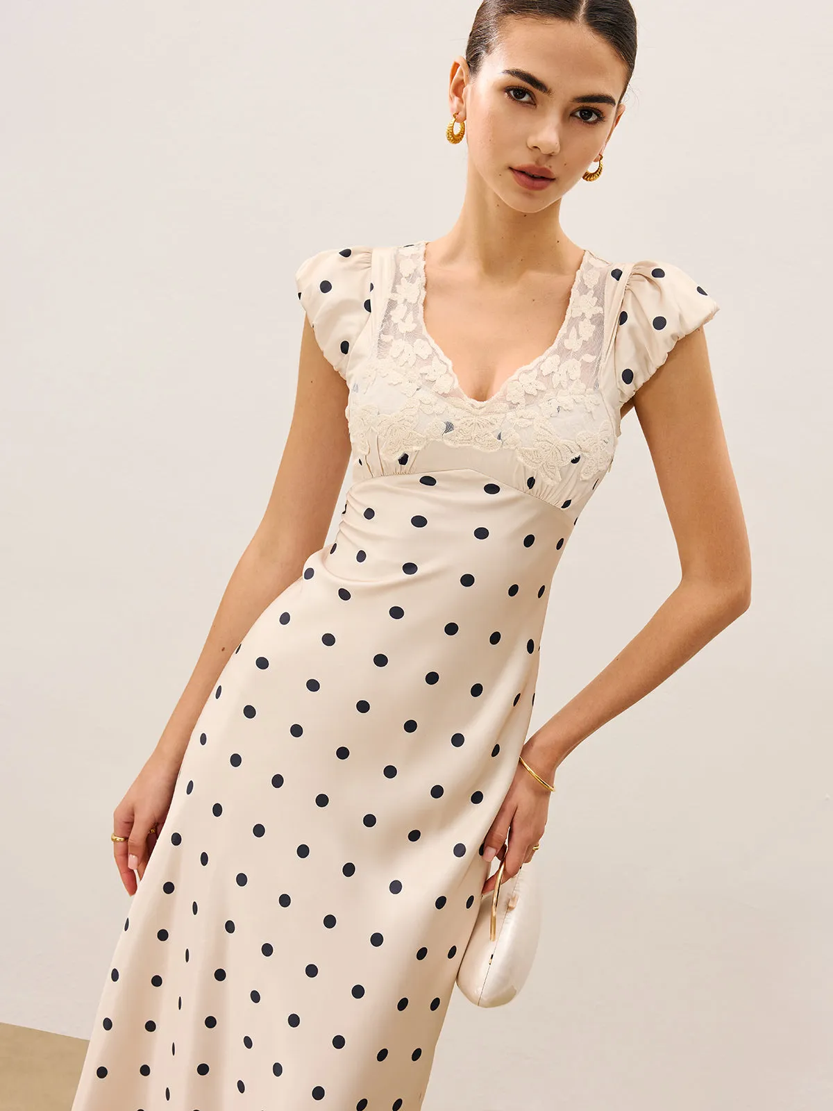 Lace Trim Polka Dot Dress sold by COMMENSE product image thumbnail 5
