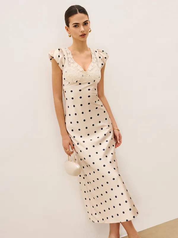 Lace Trim Polka Dot Dress sold by COMMENSE
