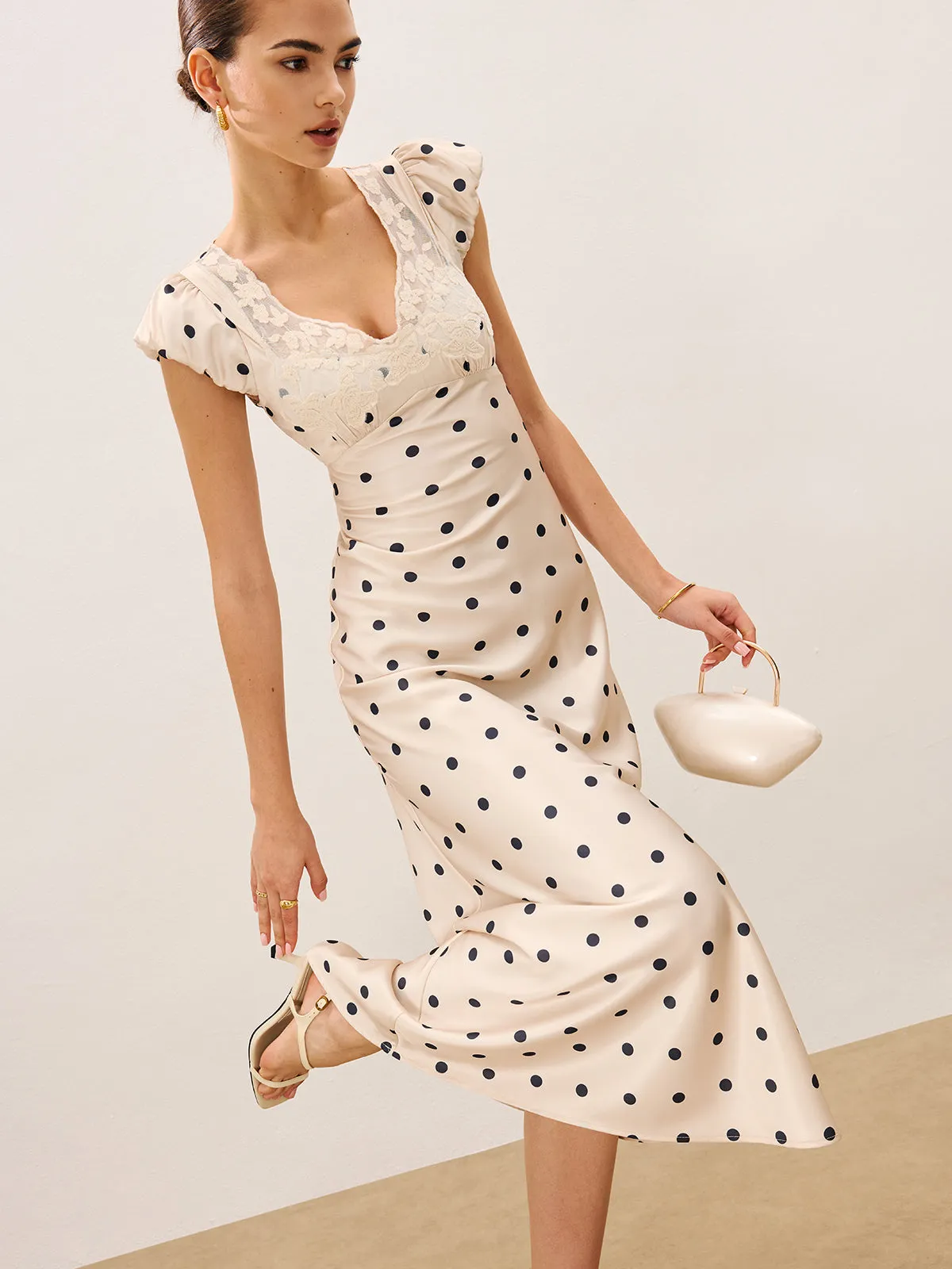Lace Trim Polka Dot Dress sold by COMMENSE product image thumbnail 2