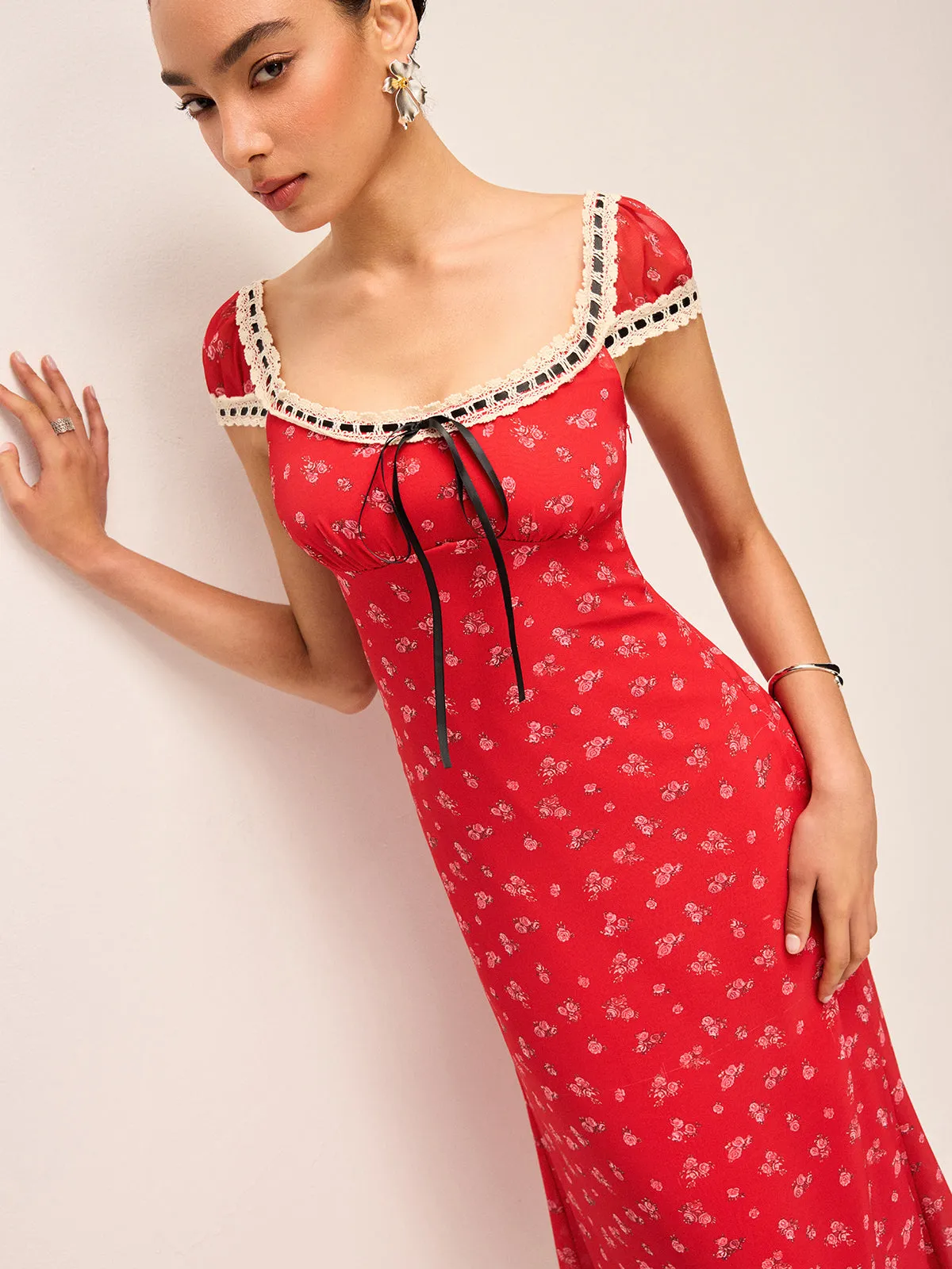 Tie-Back Floral Dress sold by COMMENSE