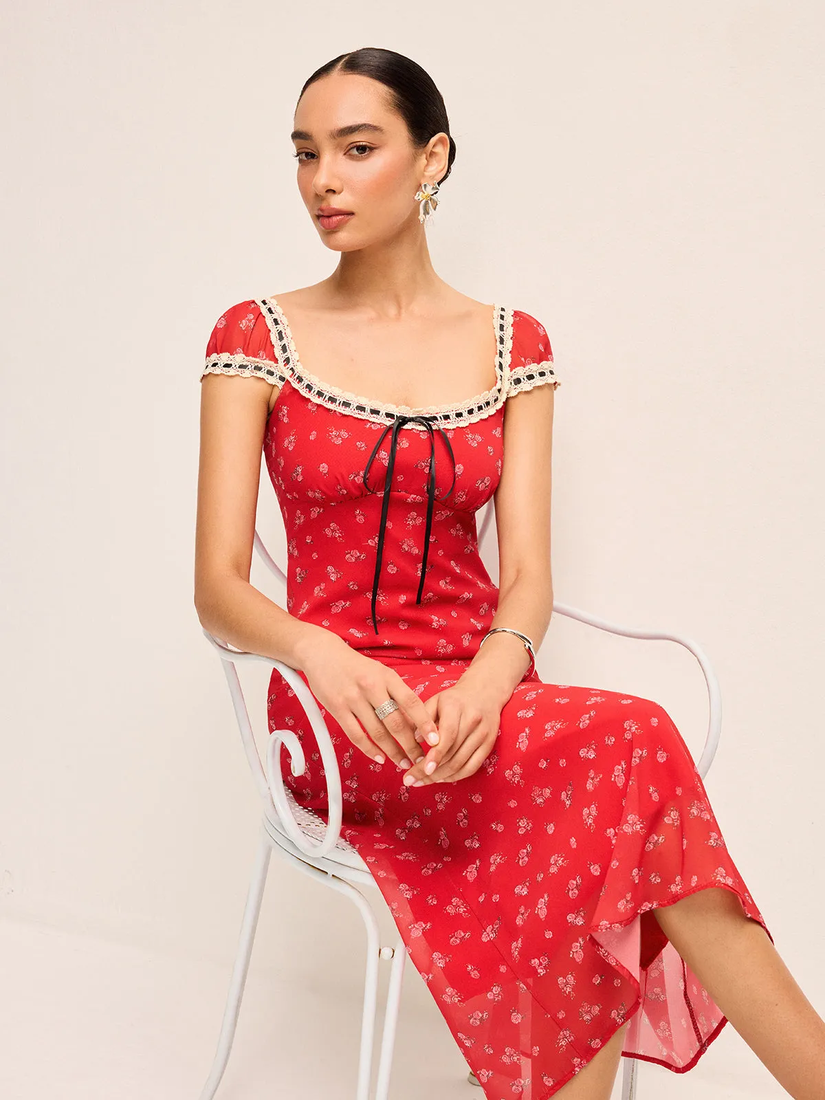 Tie-Back Floral Dress sold by COMMENSE product image thumbnail 4